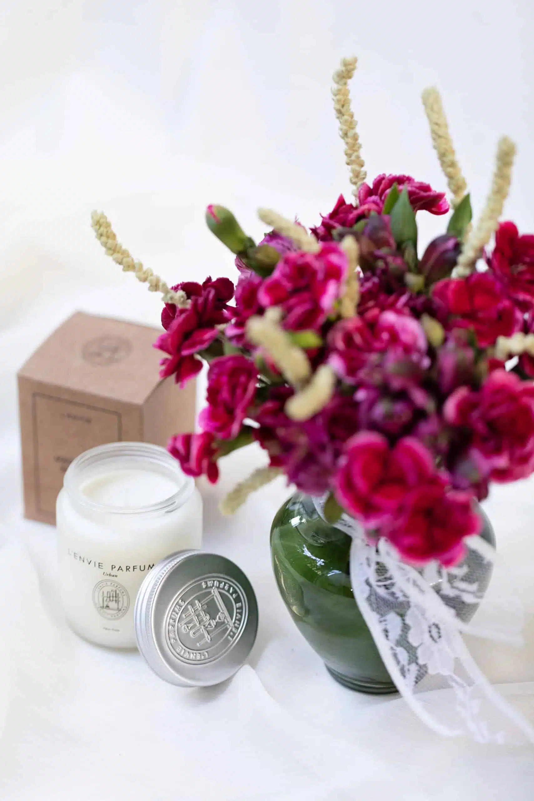 Vaso Vidro Cravina Pink com Vela Pote Magnólia Pacífica